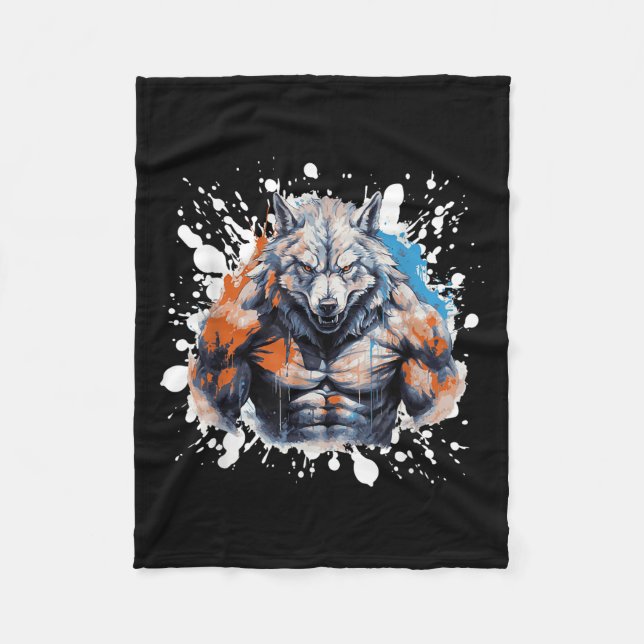 Wolf Workout Gym Fighter Bodybuilder  Fleecefilt (Framsidan)