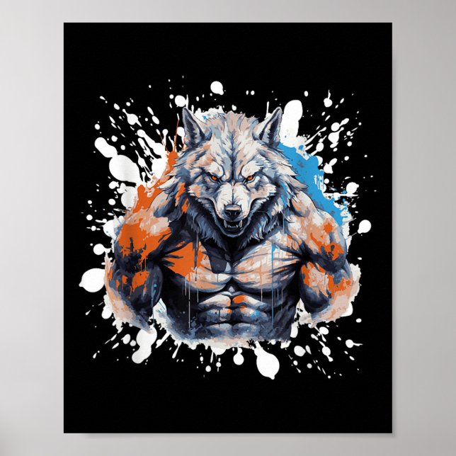 Wolf Workout Gym Fighter Bodybuilder  Poster (Framsidan)