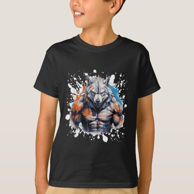 Wolf Workout Gym Fighter Bodybuilder  T Shirt (Framsida)