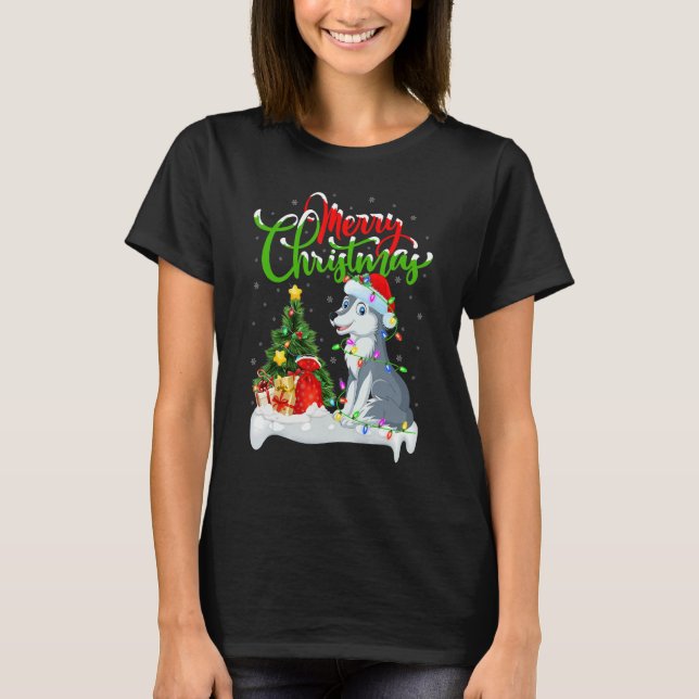 Wolf   Xmas Decorations Santa Wolf Christmas T Shirt (Framsida)
