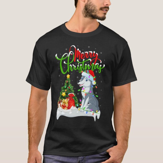 Wolf   Xmas Decorations Santa Wolf Christmas T Shirt (Framsida)