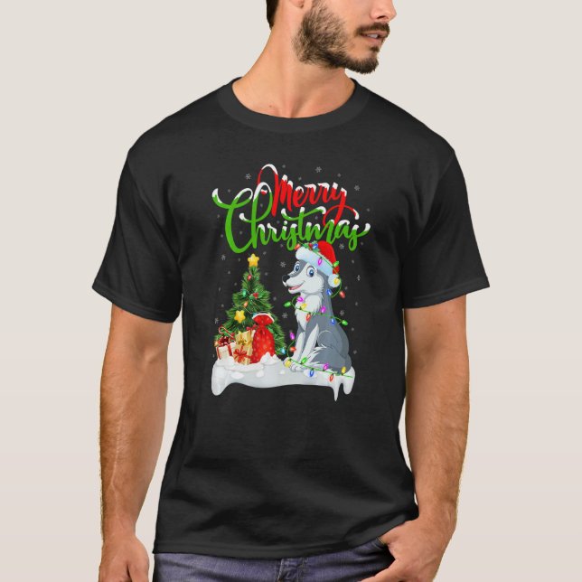 Wolf  Xmas Decorations Santa Wolf Christmas T Shirt (Framsida)