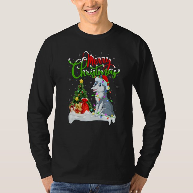 Wolf  Xmas Decorations Santa Wolf Christmas T Shirt (Framsida)