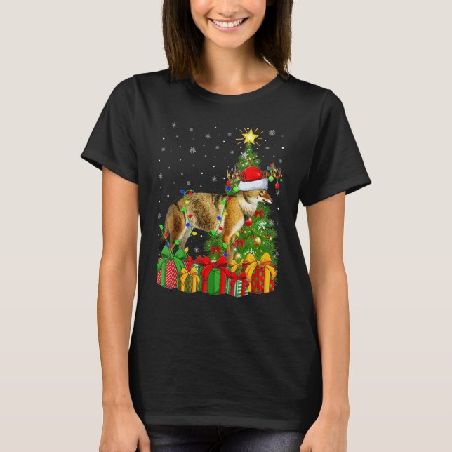 Wolf   Xmas Holiday Santa Wolf Christmas Tree T Shirt (Framsida)