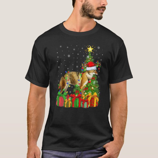 Wolf  Xmas Holiday Santa Wolf Christmas Tree T Shirt (Framsida)