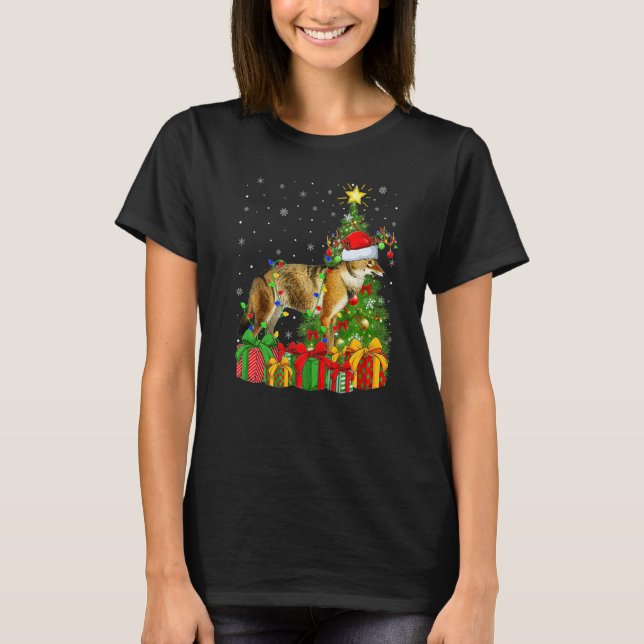 Wolf  Xmas Holiday Santa Wolf Christmas Tree T Shirt (Framsida)