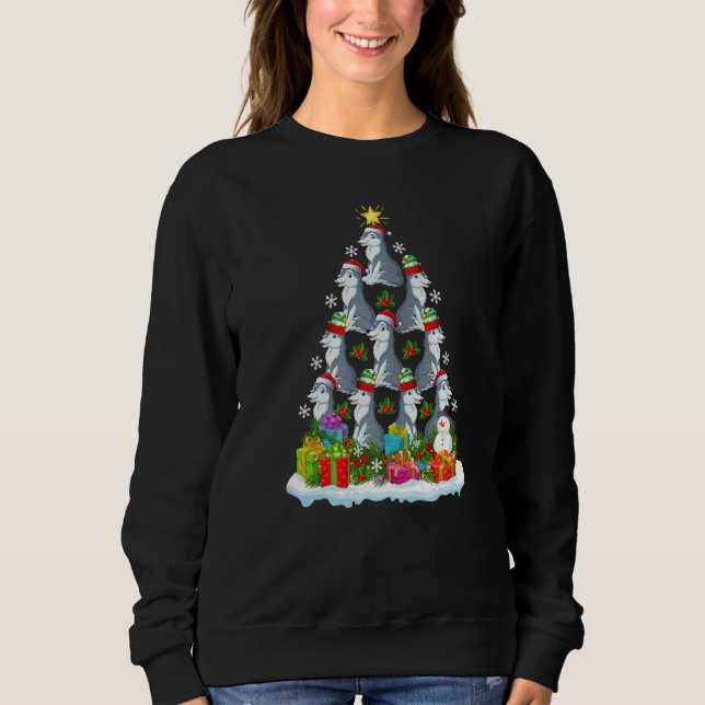 Wolf  Xmas Holiday  Wolf Christmas Tree T Shirt (Framsida)