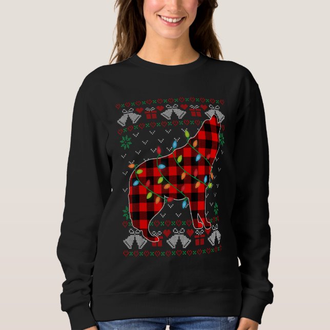 Wolf     Xmas Lights Ugly Christmas Sweater T Shirt (Framsida)