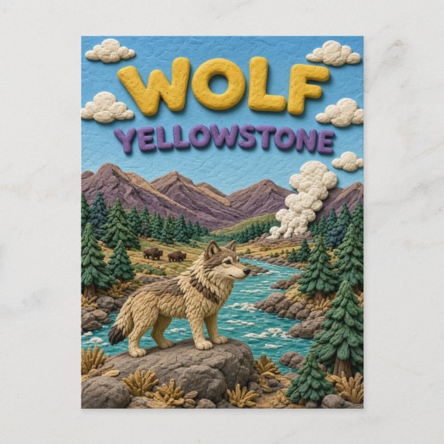 Wolf Yellowstone Valley Modern KlayKoo Vykort (Framsida)