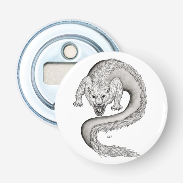 Wolfdragon svartvit design flasköppnare (Framsidan)