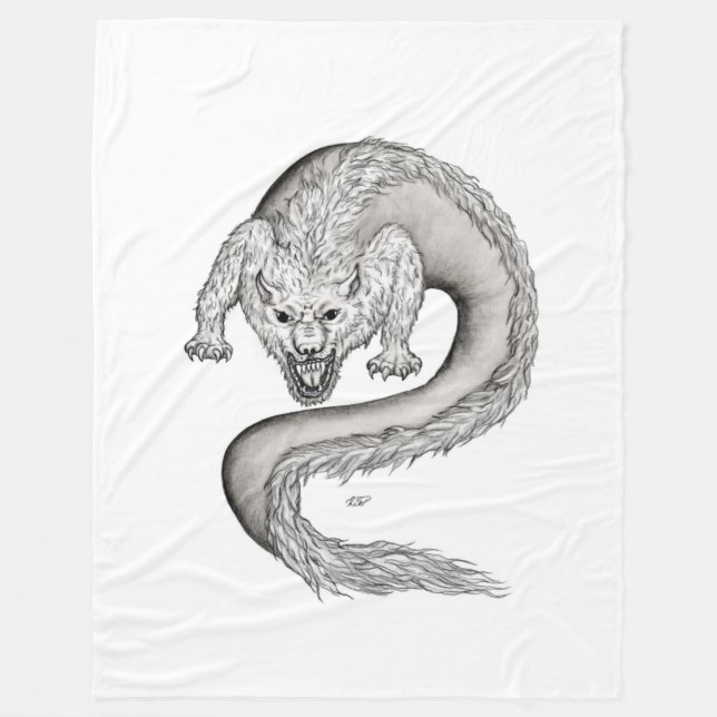 Wolfdragon svartvit design fleecefilt (Framsidan)