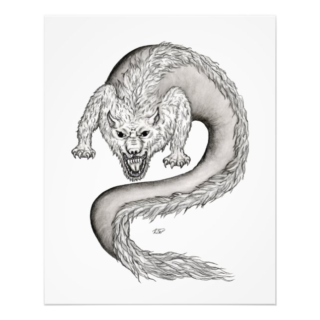 Wolfdragon svartvit design fototryck (Framsidan)