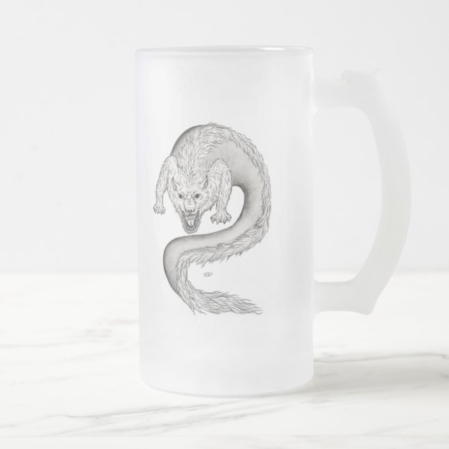 Wolfdragon svartvit design frostat ölglas (Höger)