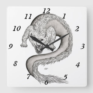 Wolfdragon svartvit design fyrkantig klocka