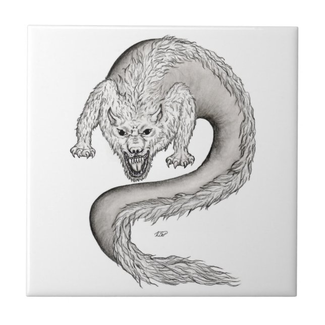 Wolfdragon svartvit design kakelplatta (Framsidan)