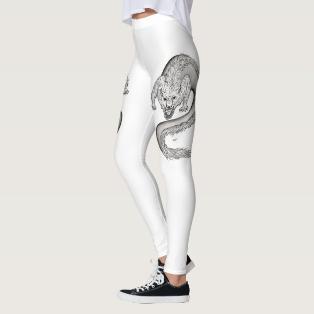 Wolfdragon svartvit design leggings (Vänster)