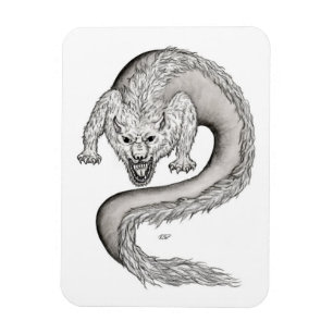 Wolfdragon svartvit design magnet