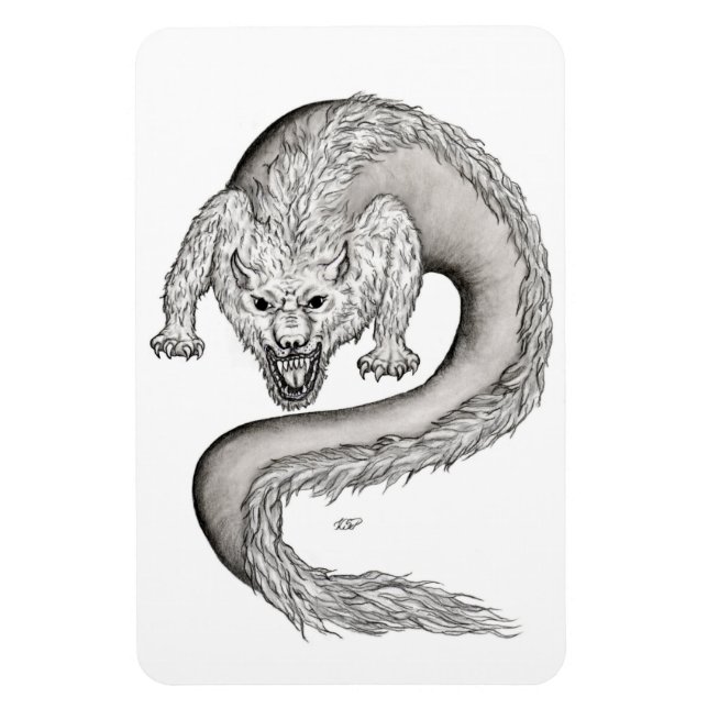 Wolfdragon svartvit design magnet (Vertikal)