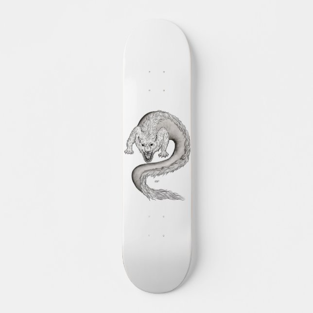 Wolfdragon svartvit design mini skateboard bräda 18,5 cm (Framsida)