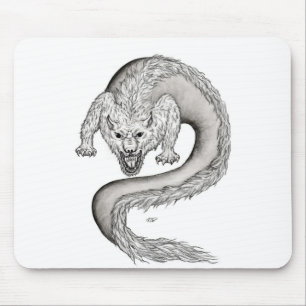 Wolfdragon svartvit design musmatta