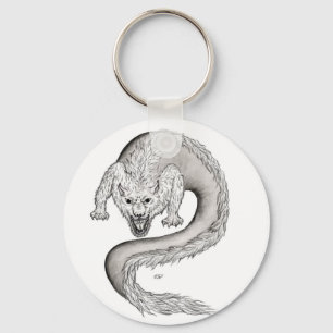 Wolfdragon svartvit design nyckelring
