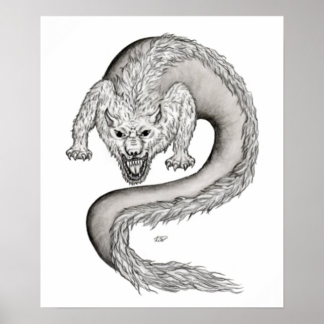 Wolfdragon svartvit design poster (Framsidan)