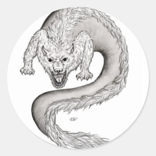 Wolfdragon svartvit design runt klistermärke