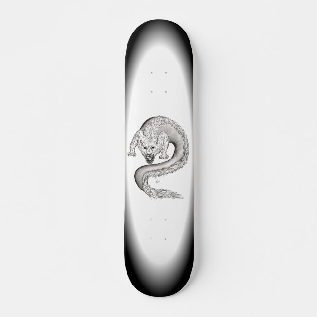 Wolfdragon svartvit design skateboard bräda 19,5 cm (Framsida)