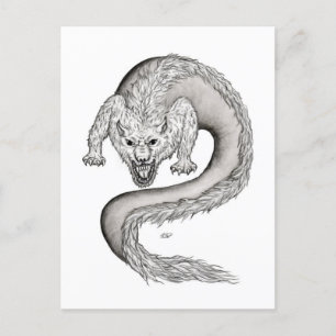 Wolfdragon svartvit design vykort