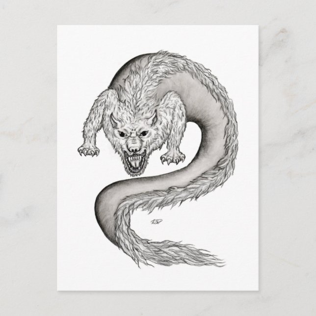 Wolfdragon svartvit design vykort (Framsida)