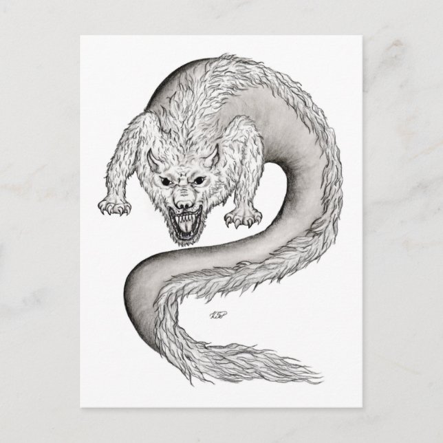 Wolfdragon , Varg och Dragon, mix-Creature Vykort (Framsida)