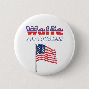 Wolfe för patriotisk amerikanska flaggan för knapp