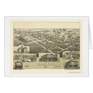 Wolfe stad, panorama- karta för TX - 1891 Hälsningskort