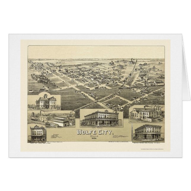 Wolfe stad, panorama- karta för TX - 1891 Hälsningskort (Framsidan Horizontal)