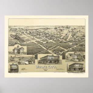 Wolfe stad, panorama- karta för TX - 1891 Poster