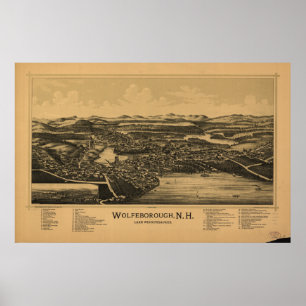 Wolfeboro New Hampshire 1889 Antique Panoramic Kar Poster