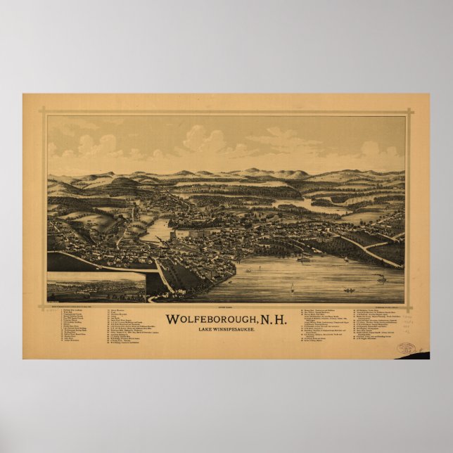 Wolfeboro New Hampshire 1889 Antique Panoramic Kar Poster (Framsidan)