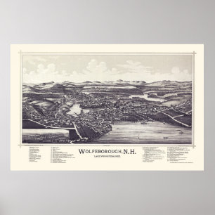 Wolfeborough panorama- karta för NH (Wolfeboro) - Poster