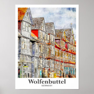 Wolfenbuttel Tyskland Travel Watercolor Hand plock Poster