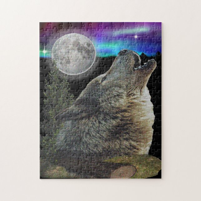 Wolfes howling i måne pussel (Vertikal)
