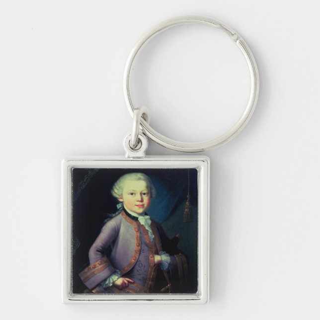Wolfgang Amadeus Mozart 1763 Fyrkantig Silverfärgad Nyckelring (Framsidan)