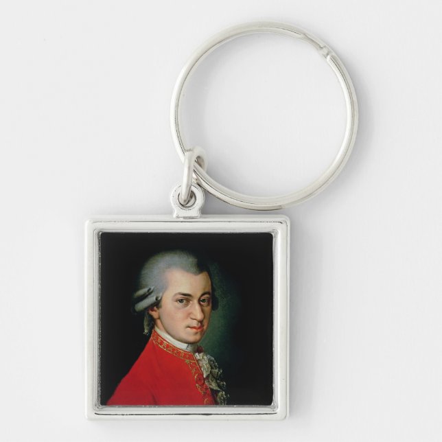 Wolfgang Amadeus Mozart 1818 Fyrkantig Silverfärgad Nyckelring (Framsidan)