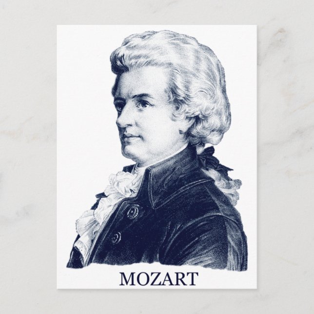 Wolfgang Amadeus Mozart, blå Vykort (Framsida)
