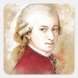 Wolfgang Amadeus Mozart im Aquarell Stil Fyrkantigt Klistermärke