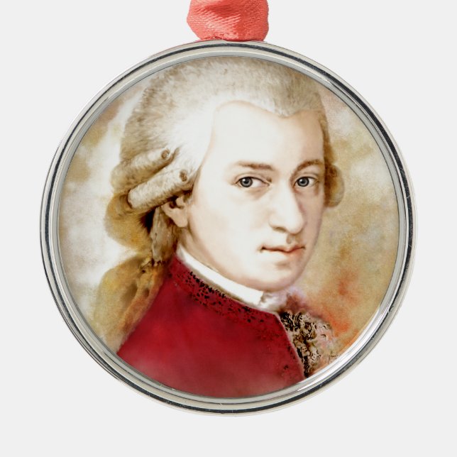 Wolfgang Amadeus Mozart im Aquarell Stil Julgransprydnad Metall (Framsidan)