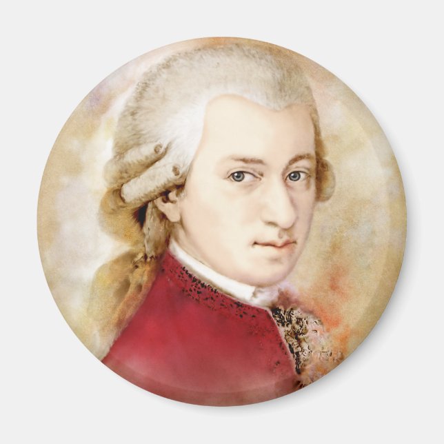 Wolfgang Amadeus Mozart im Aquarell Stil Magnet (Framsidan)