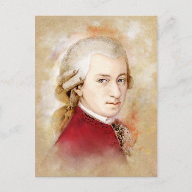 Wolfgang Amadeus Mozart im Aquarell Stil Vykort (Framsida)