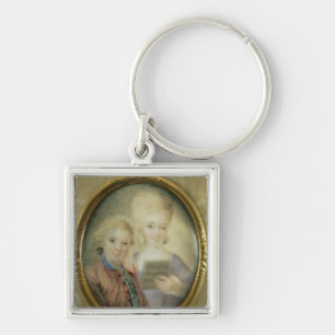 Wolfgang Amadeus Mozart och hans syster Fyrkantig Silverfärgad Nyckelring