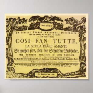 Wolfgang Amadeus Mozart Oper - Cosi fläkt tutte Poster