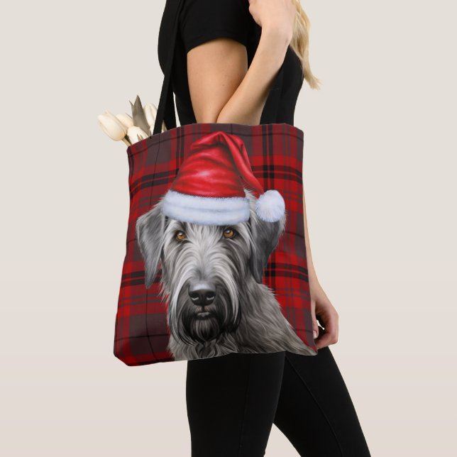 Wolfhound Christmas Dog Red Seasonal Plaid Tygkasse (Närbild)